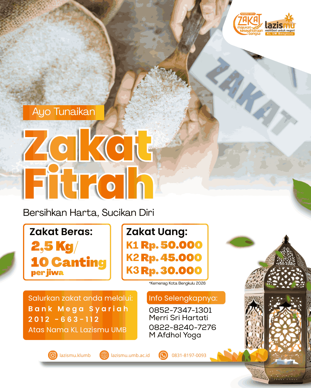 Lazismu UMB Buka Layanan Penerimaan Zakat Fitrah Ramadan 1447 H, Bisa Dibayar Beras atau Uang